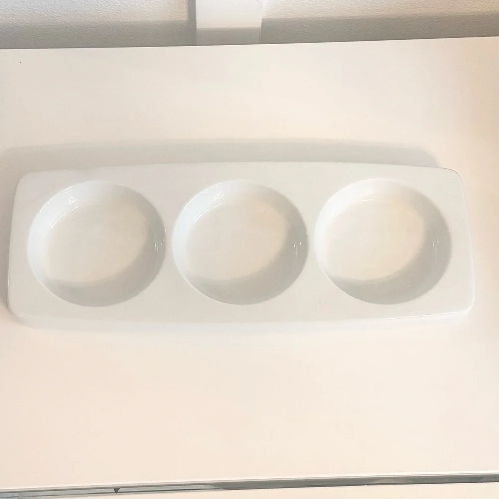 Crate Barrel Bret Bortner Condiment Spoon Ladle Rest Divided Serving Tray Plate